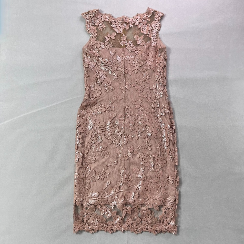 Tadashi Shoji Dress 6 Antique Pink Sheath Paillette Embroidered Lace Cocktail - Picture 6 of 12